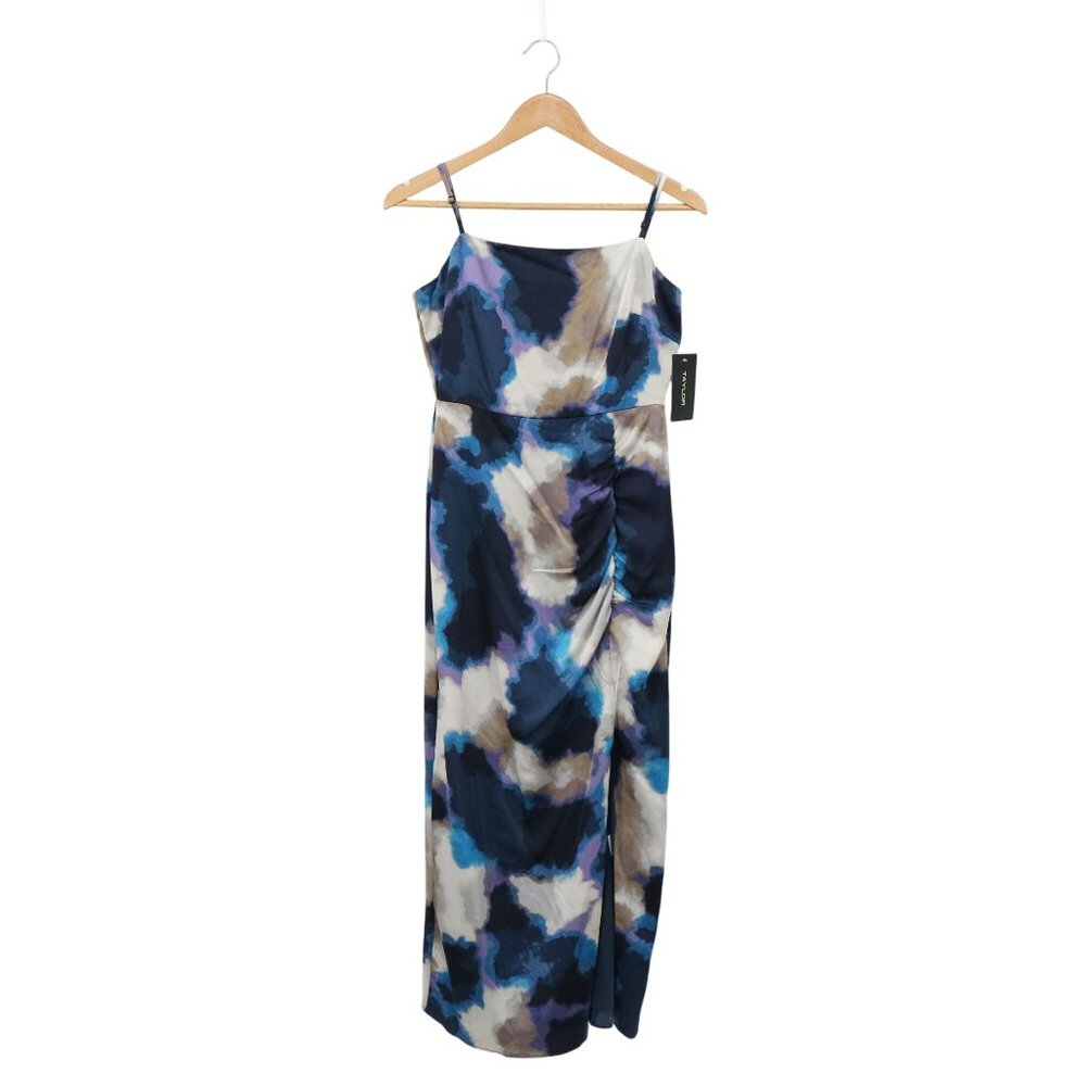 NWT TAYLOR Watercolor Abstract Satin Sleeveless Ruched Midi Dress 6 - Picture 1 of 5